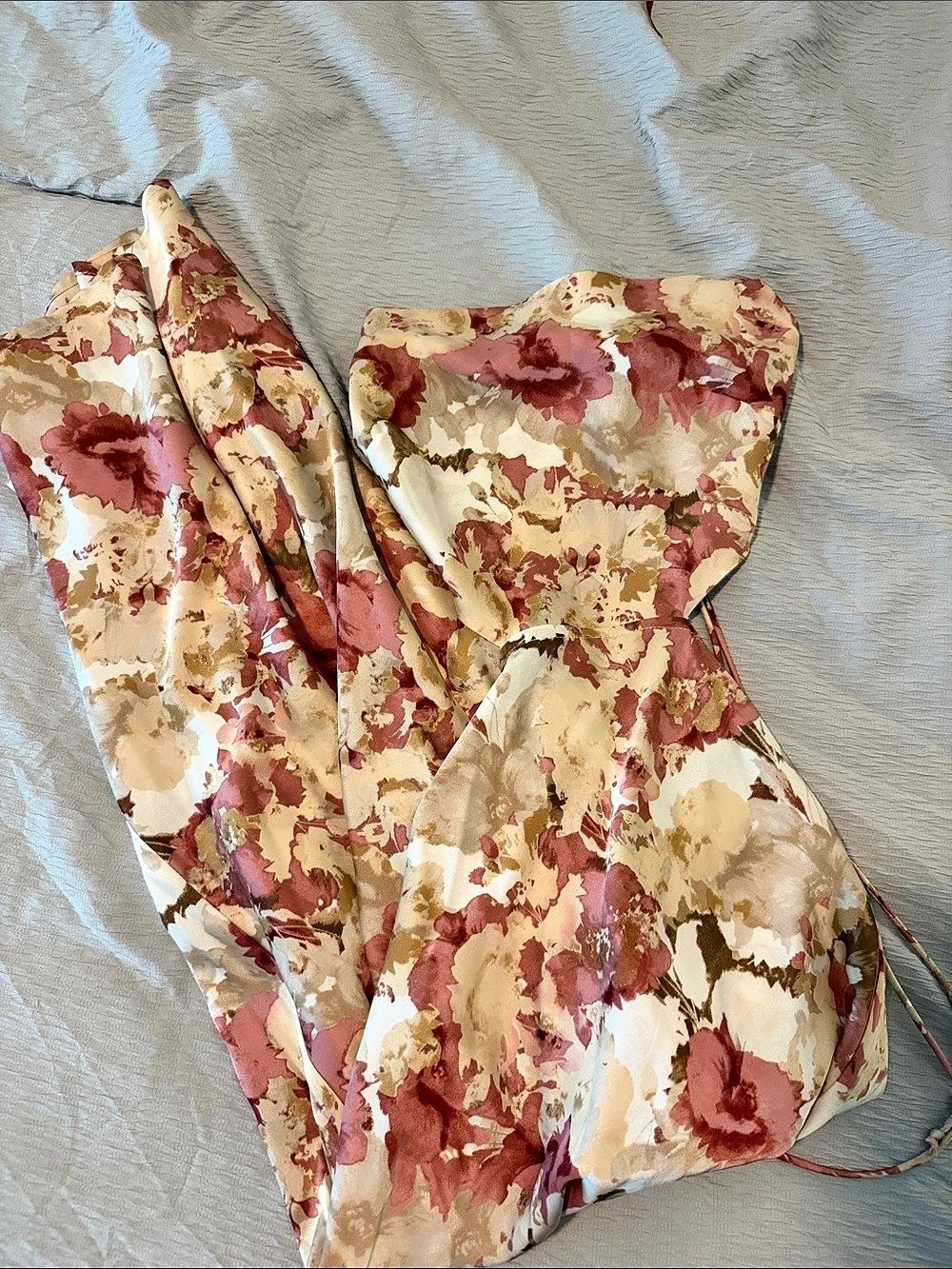 Lulus Rhema Cream Multi Floral Print Satin Midi Dress